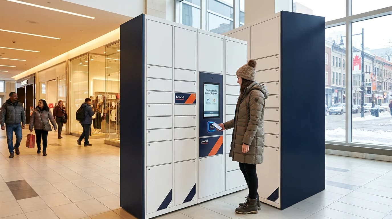 MesColis smart locker in a Canadian shopping centre